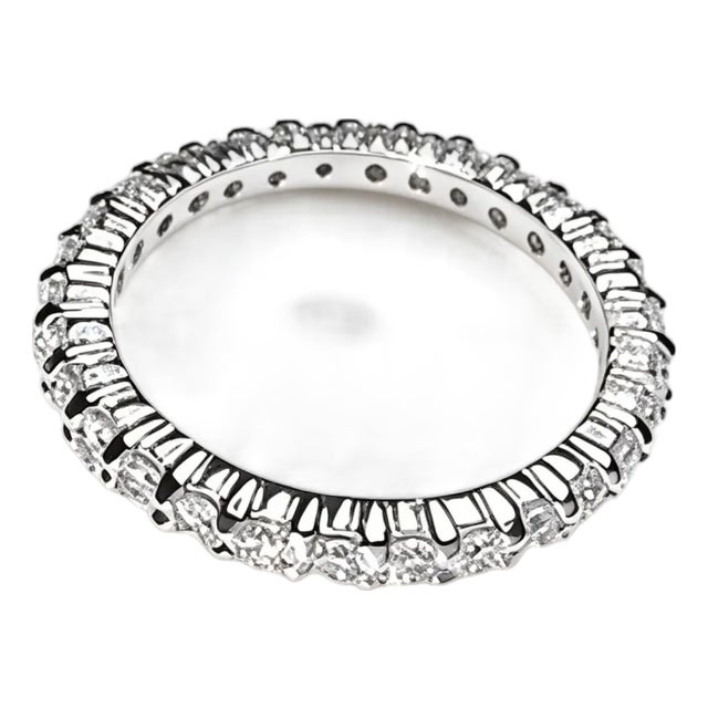 Late 20th Century Size 6.5 14K White Gold Diamond Eternity Wedding Band Ring For Sale