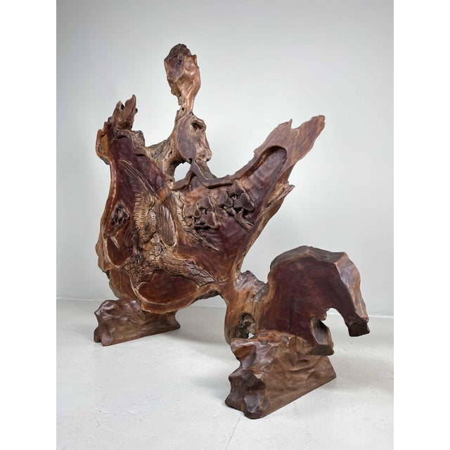 Japanese Carved Tsuitate in Rootwood For Sale - Image 4 of 18