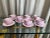 Beautiful and chic vintage Paris apartment style 1990s baby pink and gold rim tea service for seven cups & saucers. Marked...