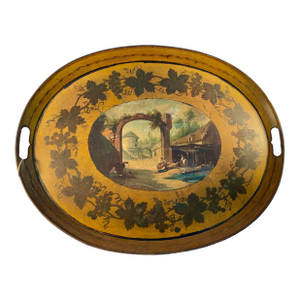Antique, Large, French, Hand Painted Tole Tray