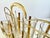 Metal 1960s Mid-Century Modern Gold & Frosted Stripe Cocktail Glass Barware Caddy, Set of 8 For Sale - Image 7 of 9