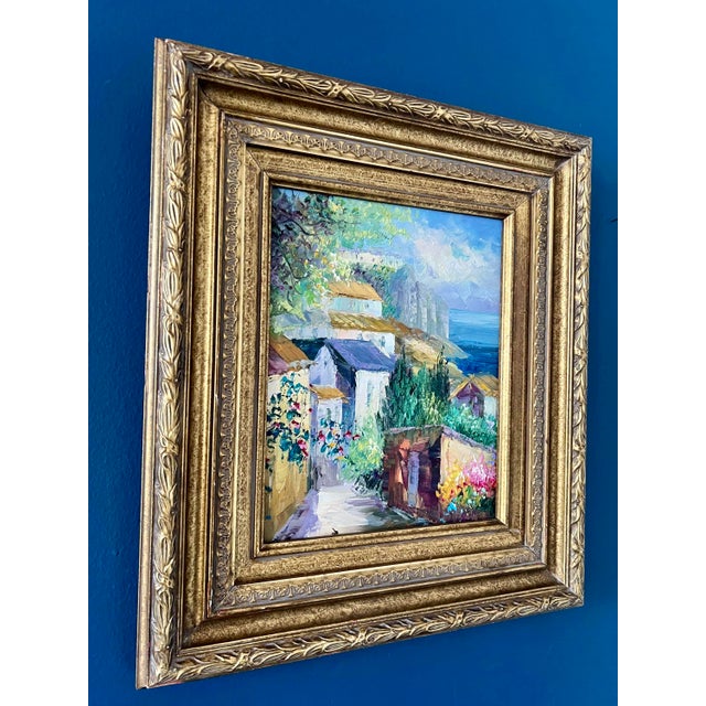 Mid- Century Framed Vintage Mediterranean Coastal Village Oil Painting For Sale - Image 4 of 18