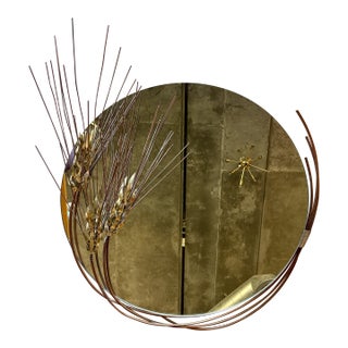 Vintage Curtis Jere Wheat Sheaf Large Wall Mirror Metal Sculpture Regency For Sale