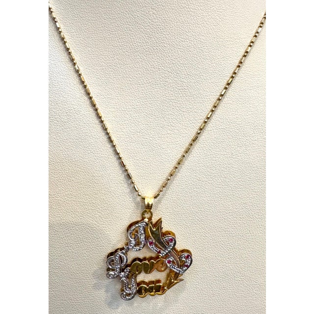 Early 21st Century Vintage I Love You Pendant with Ruby in 14 K Yellow Gold Chain, 16" Long, 5.8gm For Sale - Image 5 of 18
