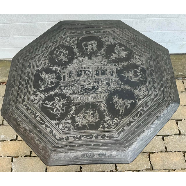 Antique Burmese Black Laquer Octagonal Table For Sale - Image 4 of 12
