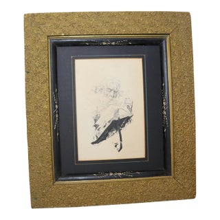 Antique 1800's Victorian Religious Jewish Rabbi Portrait Ink Drawing Framed Art For Sale