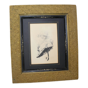 Antique 1800's Victorian Religious Jewish Rabbi Portrait Ink Drawing Framed Art