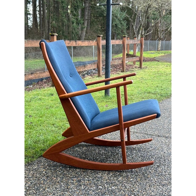 Blue 1960s Danish Modern Teak Rocking Chair Attributed to Holger Georg Jensen for Tønder Møbelværk For Sale - Image 8 of 10
