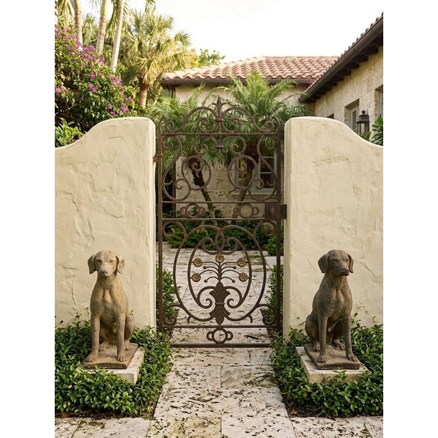 Stone Pair of Vintage Weathered Cast Stone Seated Pointer Garden Statues For Sale - Image 7 of 12