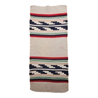 Vintage Native American Navajo Area Rug, Handwoven Wool, Stripe Pattern,Ivory & Red, 2x4 For Sale