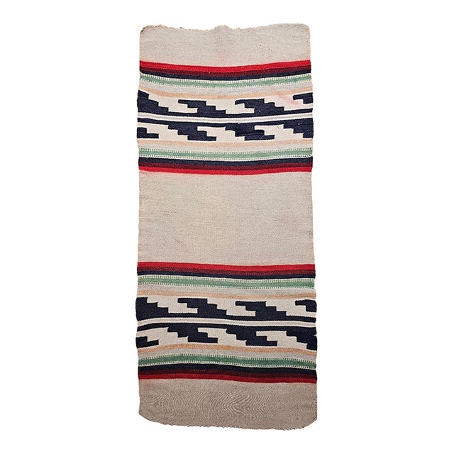 Vintage Native American Navajo Area Rug, Handwoven Wool, Stripe Pattern,Ivory & Red, 2x4 For Sale