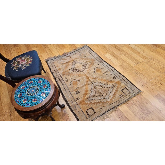Brown Vintage Moroccan Tribal Rug, Hand-Knotted Wool, Geometric Pattern, Camelhair, 3’ X 5’ For Sale - Image 8 of 17