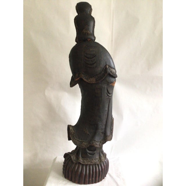 1920s Carved Wood Guanyin Statue For Sale - Image 4 of 12