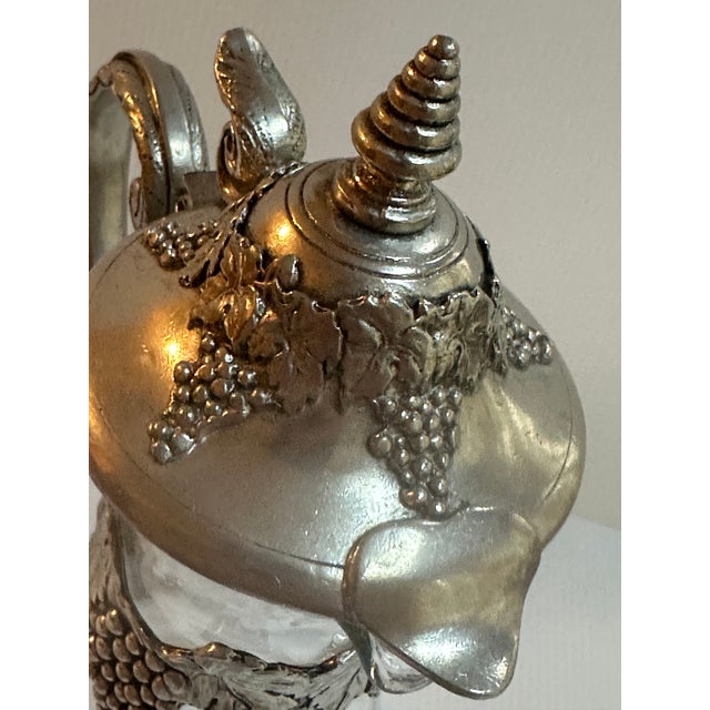 Vintage 1980s Glass and Pewter Handle with Lid detailed grape vine motif, made in Italy is a stylish and elegant piece of...