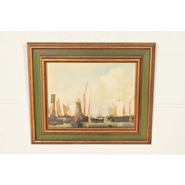 A beautiful framed print entitled "Ships in the Roads" Originally painted in London circa 1670s by William van de Velde,...