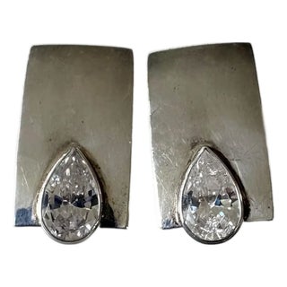 Vintage Sterling Silver and Crystal Post Back Earrings, Pair For Sale