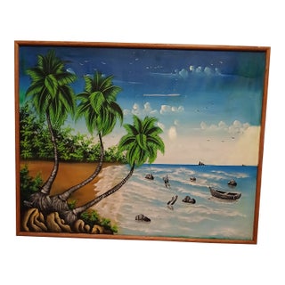 1980s Original Framed Seascape Oil Painting on Canvas Signed by Artist For Sale