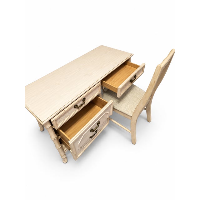 1970s 1970s Broyhill Faux Bamboo Writing Desk With Cane-Back Chair For Sale - Image 5 of 8