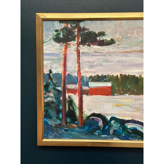 Original Vintage Swedish Oil on Panel – “Landscape” by Carl Köhler – Signed – Vintage & Framed – 66 × 55 cm (26" × 21.7")...