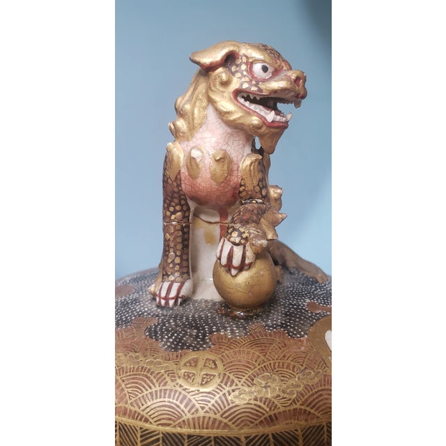 Japanese Satsuma Censer Late 19th Century With Gilt Foo Dog Finial For Sale - Image 9 of 12