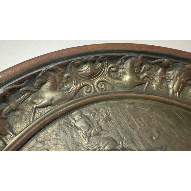 Large 14lbs Antique Ornate Bronze Patinated Cast Iron Relief Wall Charger Plaque For Sale - Image 10 of 12