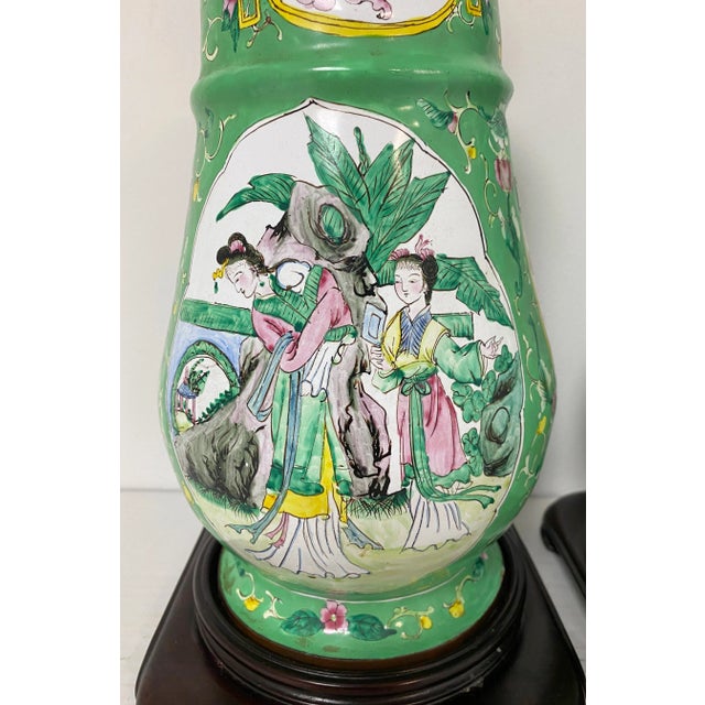 Metal 20th Century Canton Enamel Mandarin & Bird Motif Vases, Now as Lamps - a Pair For Sale - Image 7 of 10