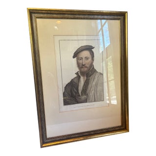 Late 18th Century Holbein Engraving of an Unknown Man From Court of Henry VIII, Framed For Sale
