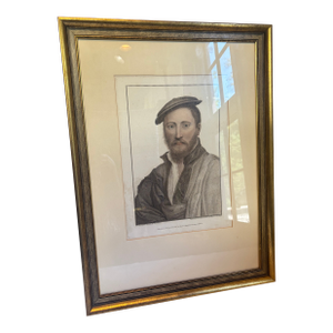 Late 18th Century Holbein Engraving of an Unknown Man From Court of Henry VIII, Framed