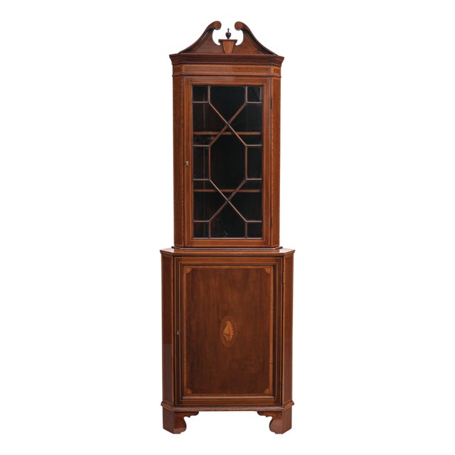 Georgina Mahogany Corner Cabinet with Glazed Upper Section, England, 1800 For Sale