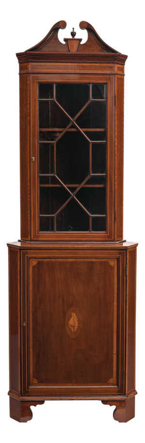 Georgina Mahogany Corner Cabinet with Glazed Upper Section, England, 1800