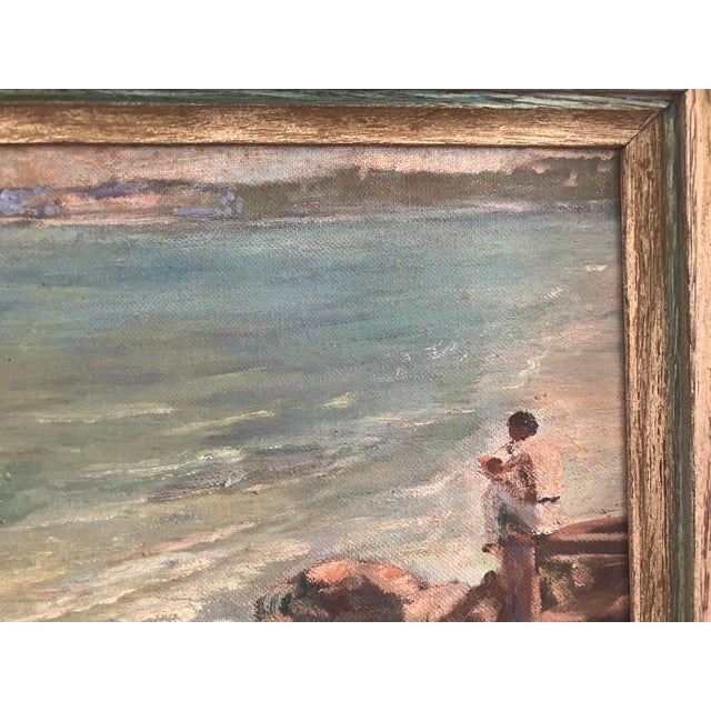 Vintage Coastal Seascape Oil Painting – Children Playing by the Shore-Locueso For Sale - Image 4 of 8