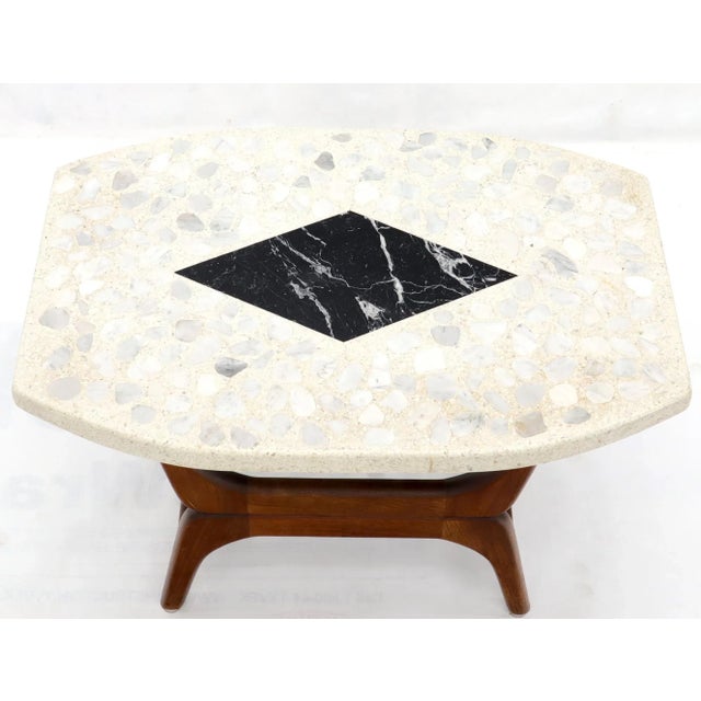 Mid 20th Century Pair of Inlaid Terrazzo Boat Shape Tops Walnut Bases End Side Tables For Sale - Image 11 of 13
