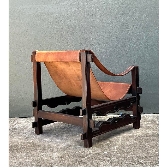 Vintage MCM Leather Sling Lounge Chair For Sale - Image 11 of 12