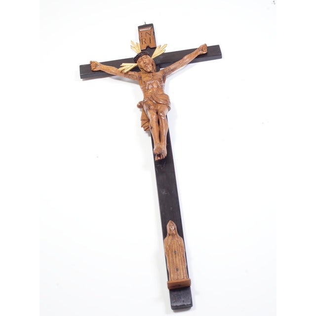 Black Late 19th Century Linden Wood Carved Crucifix, Bohemia, 1800s For Sale - Image 8 of 15