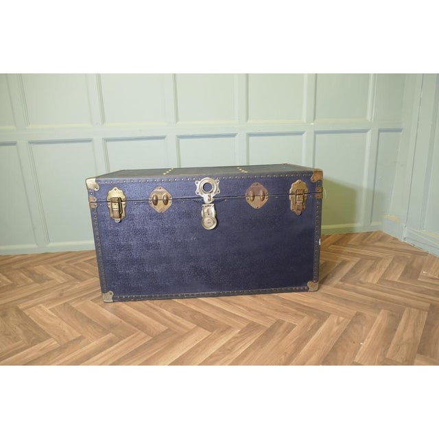 Large Vintage Faux Leather Studded Travel Trunk, 1920s For Sale - Image 3 of 8