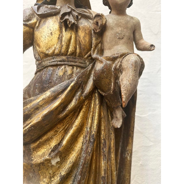 Madonna, Mother of God with Child, 18th Century, Carved Wood, Painted For Sale - Image 9 of 18