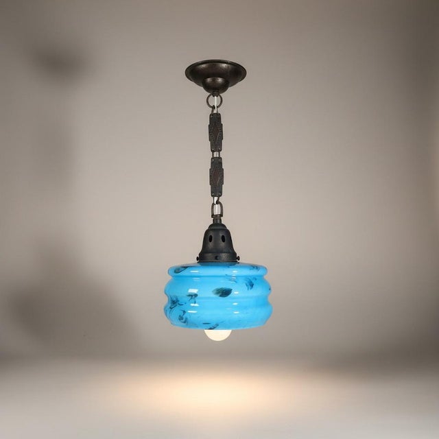 Art Deco Blue Opaline Glass Lamp, 1890s, in Very Good conditions. Designed 1890 to 1919 Up to 250V (Europe/UK...