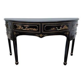 Hollywood Regency Chinoiserie Demilune Sideboard Console Table Server For Sale