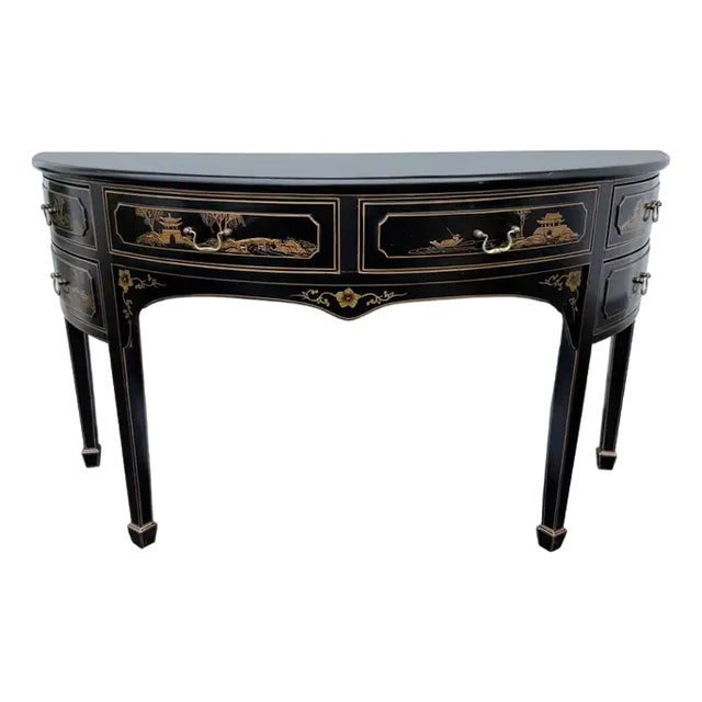 Hollywood Regency Chinoiserie Demilune Sideboard Console Table Server For Sale