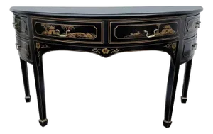 Hollywood Regency Chinoiserie Demilune Sideboard Console Table Server