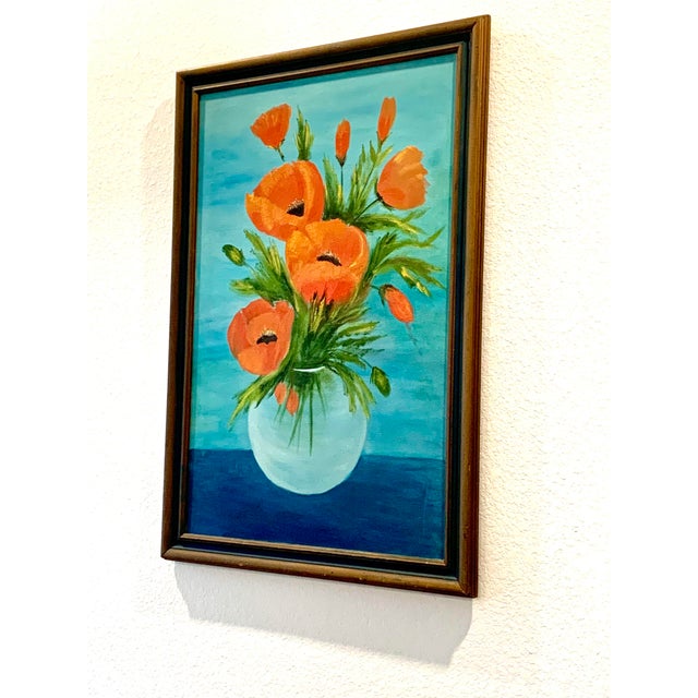Unsigned Original Still Life Painting on canvas - Framed out dimensions are 27.5 x 39.5. Mid Century Wow! Colors that pop...