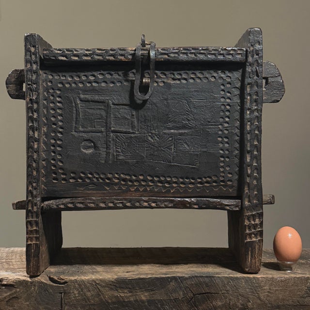 Antique Hand Carved Folk Art Lidded Dowry Chest For Sale - Image 4 of 12