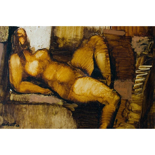 Art Deco 2000 Artist Signed Shota Voskanyan Nude Woman Oil Painting with Gold Tone Frame For Sale - Image 3 of 11