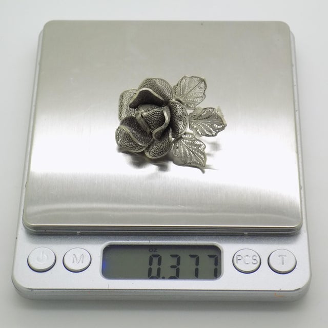 Vintage Italian Handmade Genuine Silver Filigree Rose Shaped Brooch, 1970s For Sale - Image 11 of 13