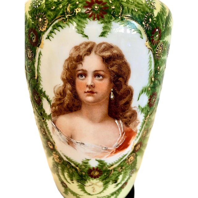 Ceramic Matched Pair of Late 19th-Century Porcelain Vases With Portraits of Young Women For Sale - Image 7 of 12