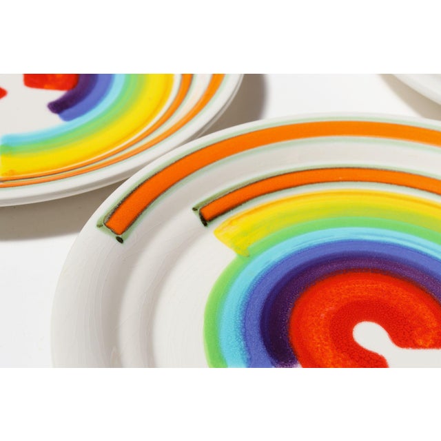 Set of Eight Italian Porcelain Salad and Dinner "Rainbow" Plates by Mancer For Sale - Image 11 of 16