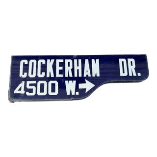 Vintage Blue & White Porcelain Cockerham Drive W 4500 Los Angeles Ca Street Sign For Sale