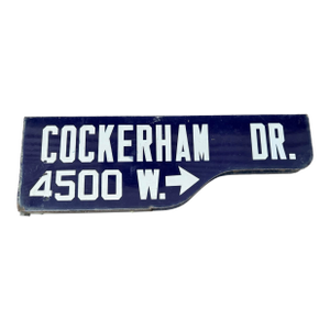 Vintage Blue & White Porcelain Cockerham Drive W 4500 Los Angeles Ca Street Sign