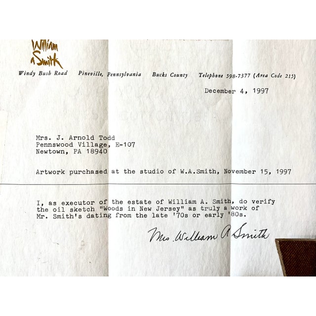 Shabby Chic 1970s "Woods in New Jersey" Unfinished Landscape Oil Painting by William A. Smith For Sale - Image 3 of 4