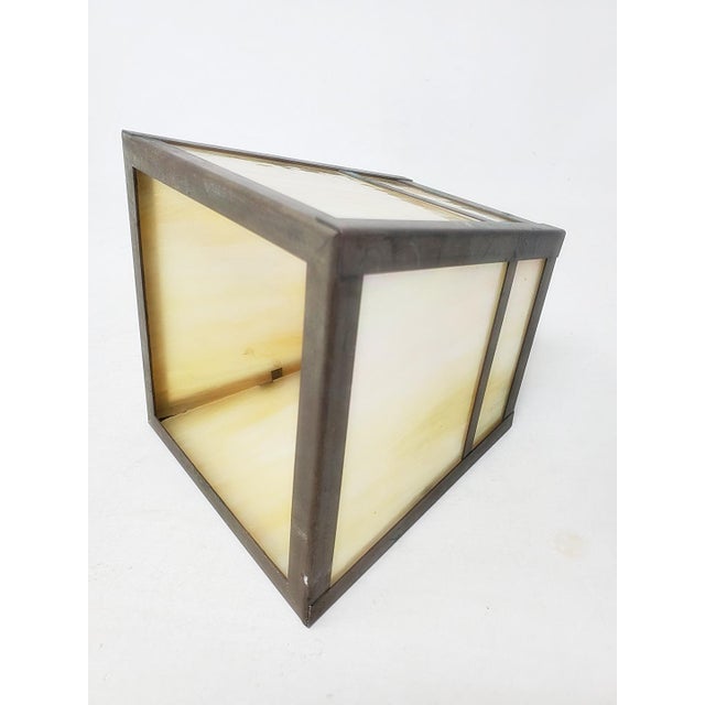 Glass Vintage 4-Panel Slag Glass Brass Lampshade - Mission - Arts & Crafts - 5" Tall For Sale - Image 7 of 11